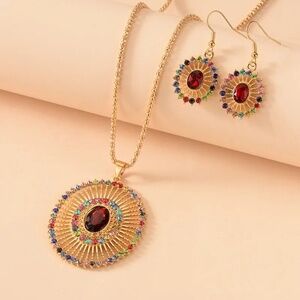 **VIETTA* 3-Pc Gold x Multicolor Round Pendant Fashion Jewelry Set